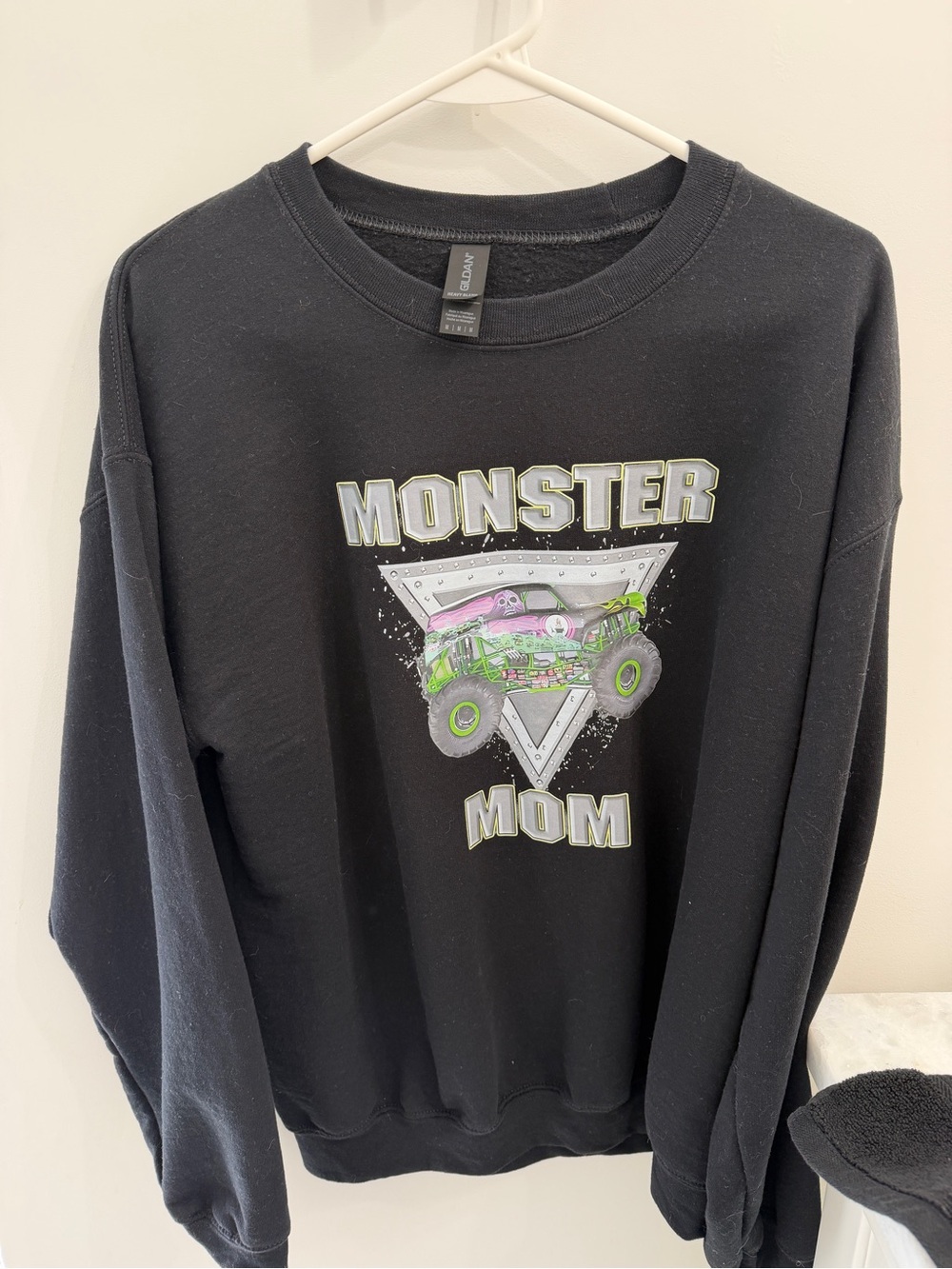 Gildan Black 'Monster Mom' Graphic Sweatshirt with Green & Pink Truck